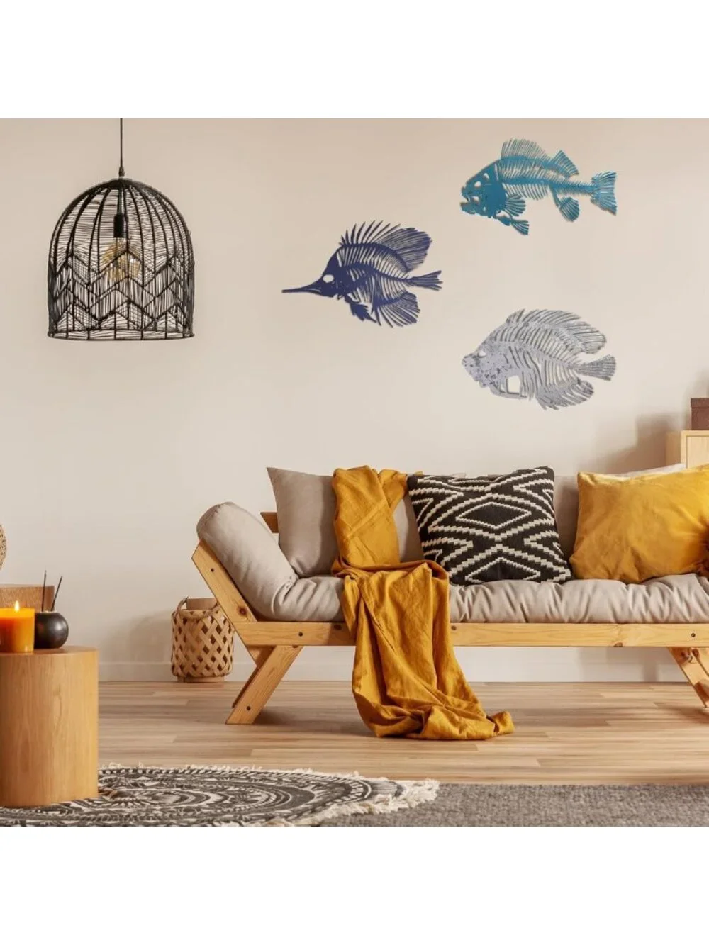 3 Pcs Metal Fish Wall Art - Rustic Nautical Decor for Home, Office & Outdoors